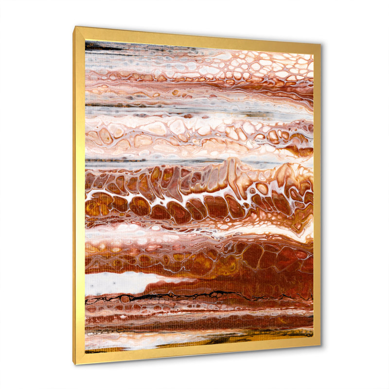 Art de formes organiques en marbre brun et noir - œuvre d'art moderne sur toile, Impression dorée sur toile encadrée