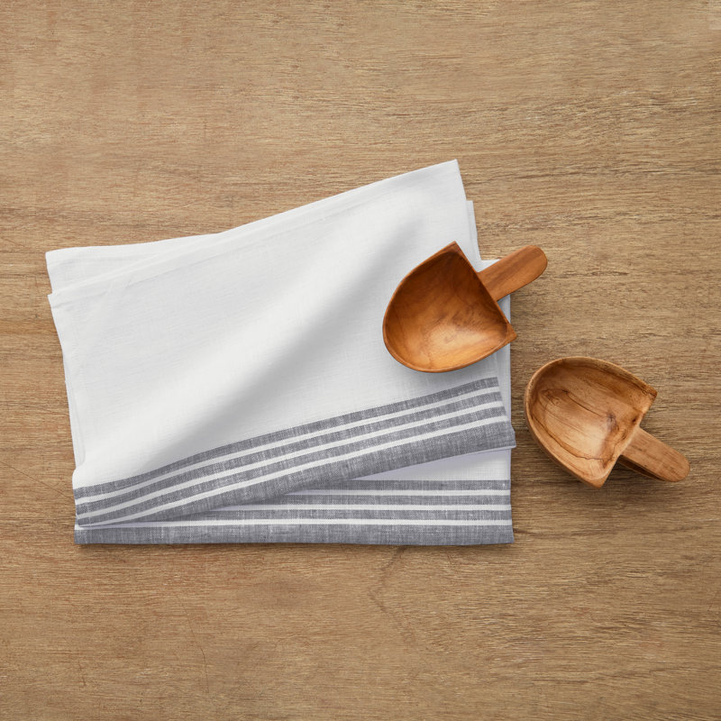 Farmhouse - 100% Pure Linen Kitchen Towel, Grey and White