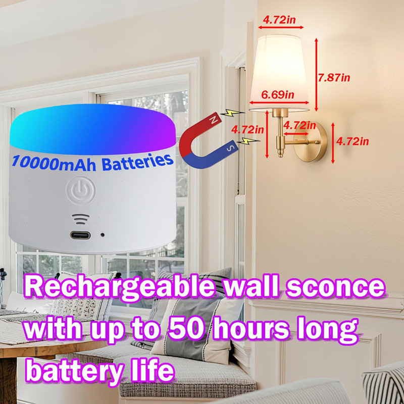 Battery Operated Sconces Set Of 2 - Up To 50 Hrs Runtime, RGB Colour Changing, Remote Control, Rechargeable Cordless Design