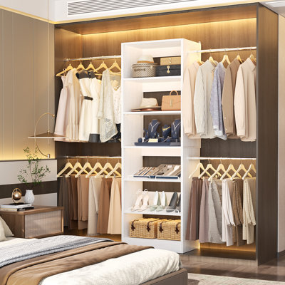 Organisateur de garde-robe en bois de 4 à 8 pi avec tour et 4 tiges de suspension extensibles