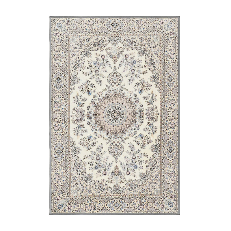 Tapis traditionnel crème / noir / mauve Gobin, Rectangle 4 pi x 6 pi