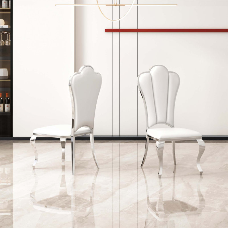 Ensemble de 2 chaises de salle à manger modernes en similicuir, dossier unique avec chaise sans accoudoirs à rayures pour une assise élégante