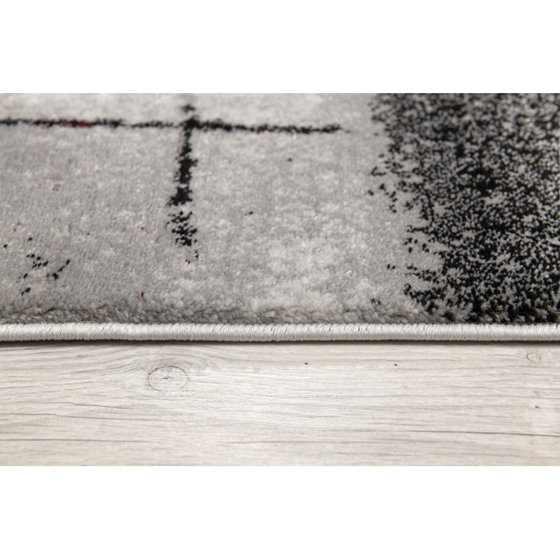 Tapis gris à motif abstrait Dillup-Jones, Rectangle 5 pi 3 po x 7 pi 7 po