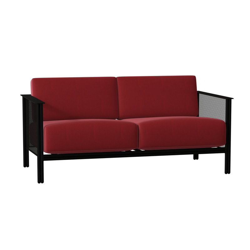 Jax 53.25'' Wide Iron Loveseat with Cushions, Textured Black, Denver Scarlett Sunbrella®
