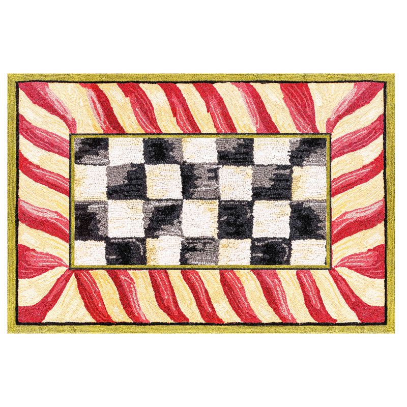 Courtly Check® Red/Gold/Black/White 2' x 3' Washable Door Mat