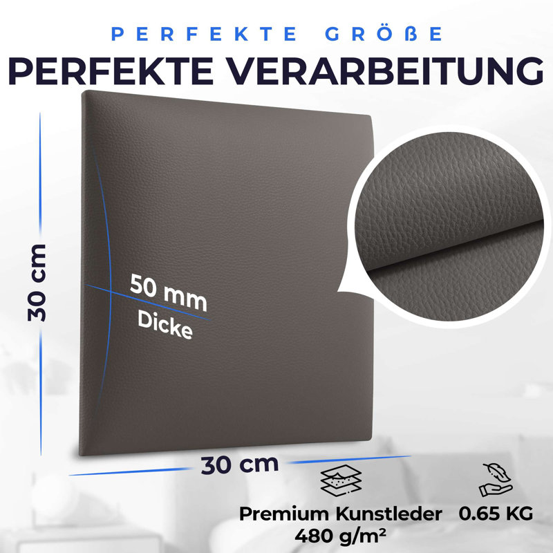 Wandkissen Kunstleder - Kopfteil Bett Gepolstertes Wandpaneel | Schwarz - 30 X 30, Mocha