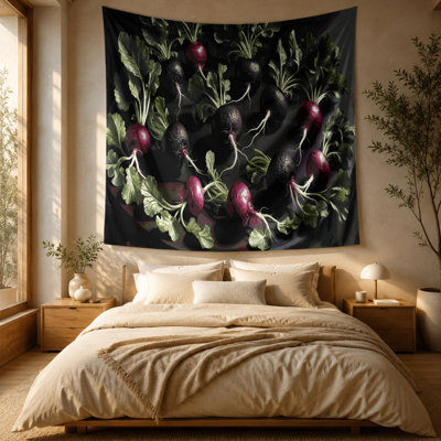 Vegetables Radish Black Wall Tapestry