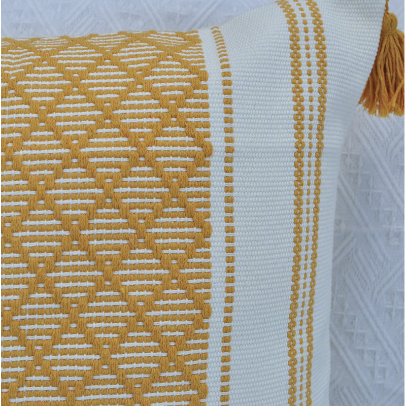 Woven Pillow Covers With Tassels, Geometric Pattern Pillowcases For Outdoor / Indoor (Set of 2), 20" x 20", Yellow