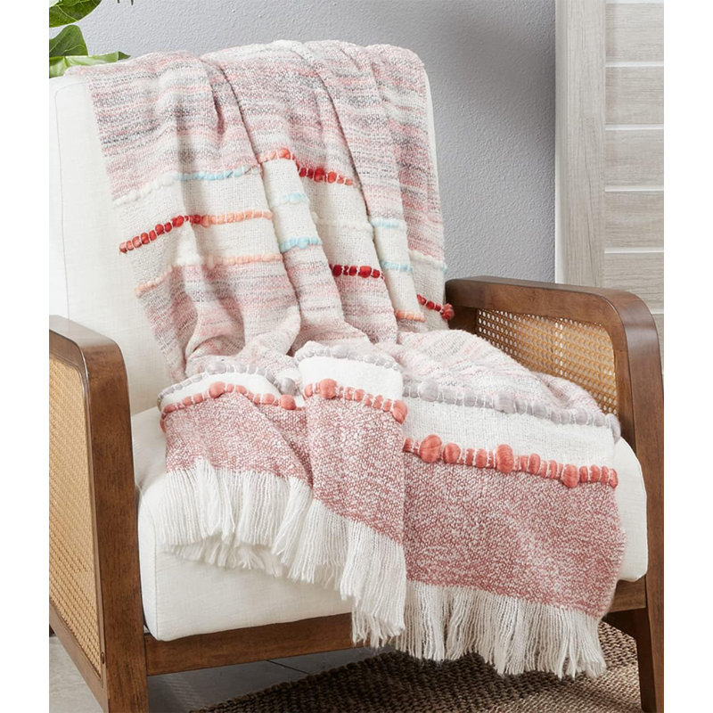 Jeté à rayures multicolores tissé à rayures avec franges l 50 po x L 60 po