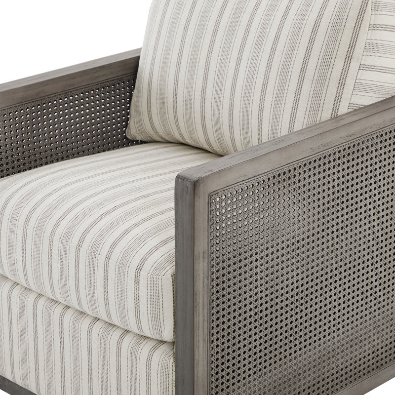 Fauteuil pivotant rembourré en rotin de 27,6 po Wynyard, Crème / gris foncé, Gris