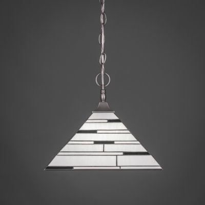 Luminaire suspendu à chaîne avec monture carrée, fini cuivre noir et verre perle ébène 14 po