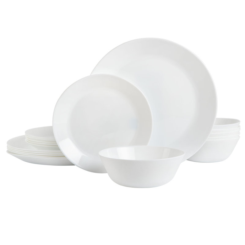 Gibson Home Ultra Break And Crack Resistant Dinnerware Set, Square: Service For 6 (18pcs), Opal Glass