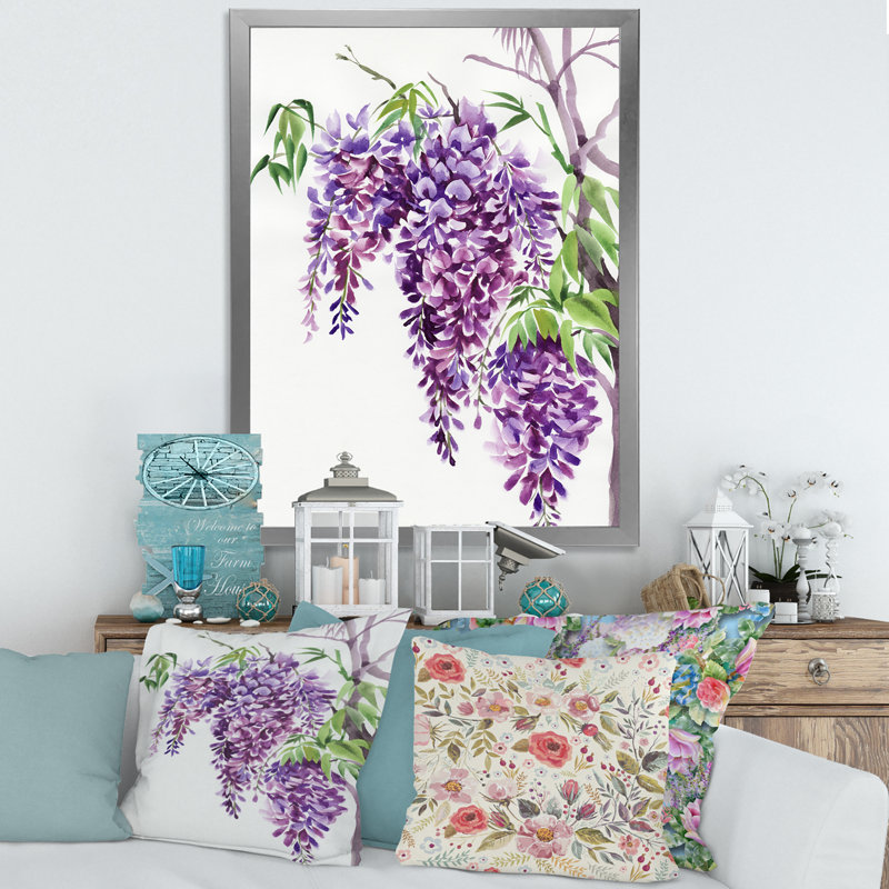 Branches de glycines mauves - reproduction sur toile, Toile encadrée argentée, H 40 po x l 30 po x 1,5 po