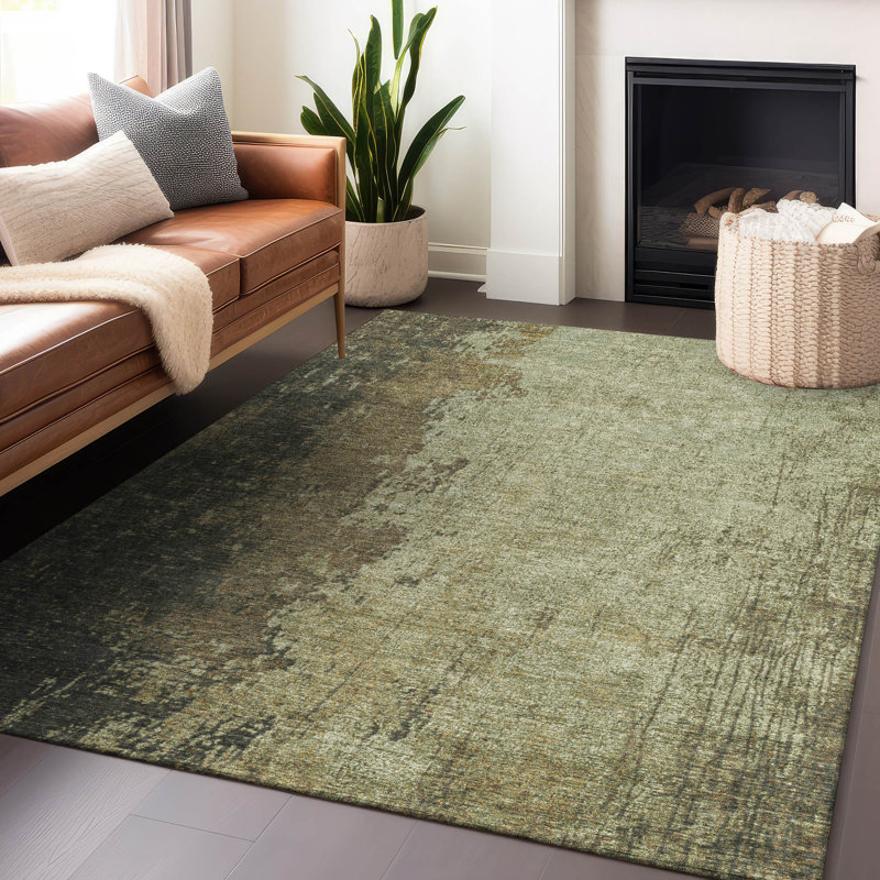 Machine Washable Indoor/Outdoor Xhevrie Olive Rug, Rectangle 8' x 10'