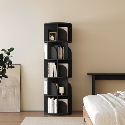 Rotating Bookshelf, 5 Tier Small Bookcase Corner Display Shelf For Small Space Wood Narrow Book Shelf Organizer For Living Room, Black