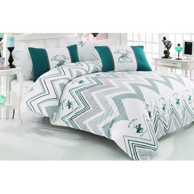 Ensemble de housse de couette 100% coton vert / blanc / gris