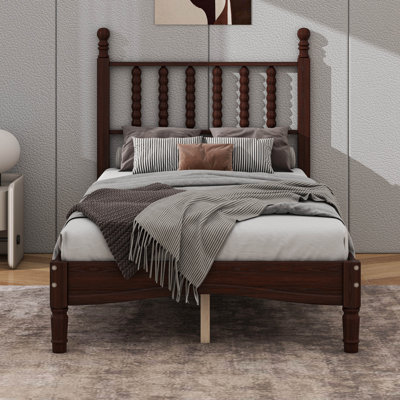 Lit plateforme simple en bois avec tête de lit en forme de gourde, lit plateforme de style rétro