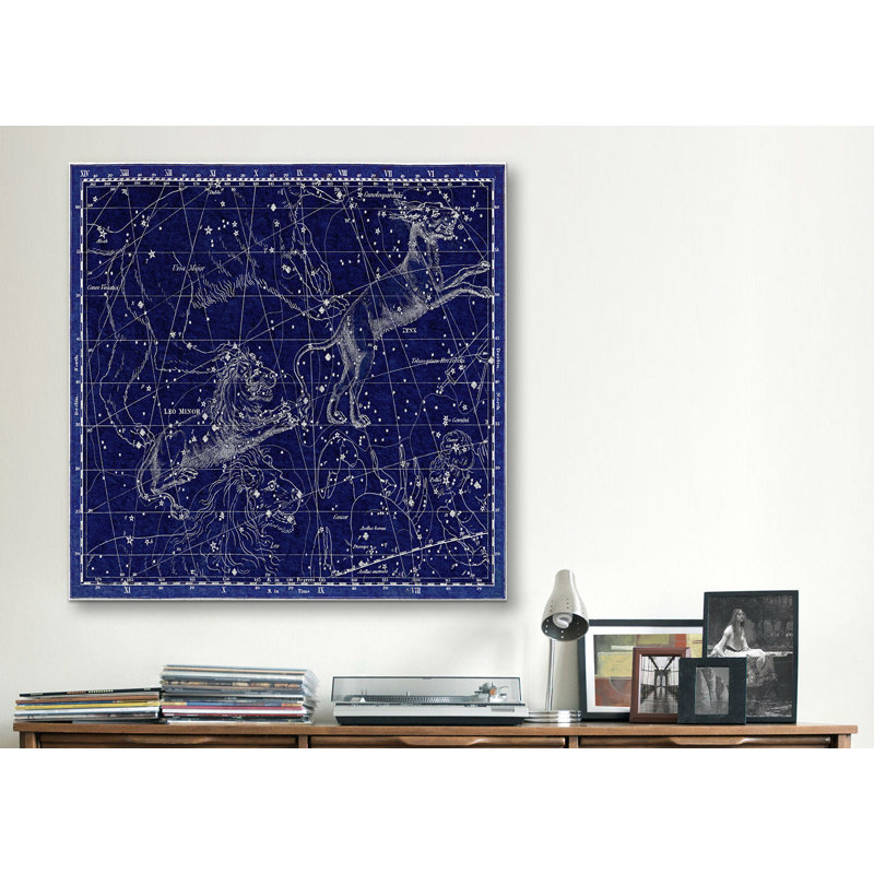 Cartes et graphiques, Atlas céleste - planche 5 (lynx, lion mineur) par Alexander Jamieson, impression sur toile en bleu