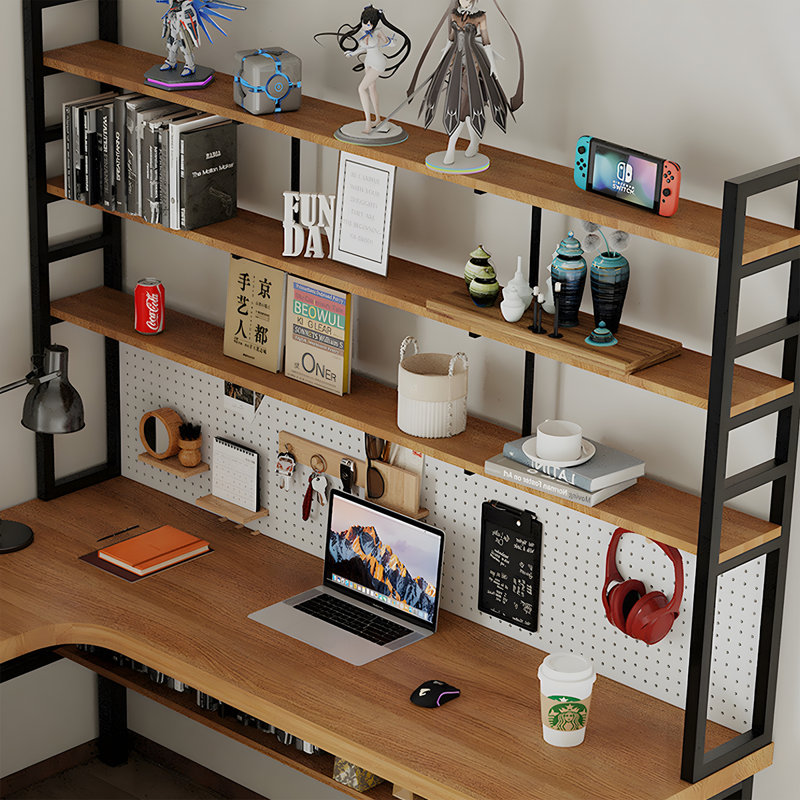 Bureau en bois massif avec bibliothèque intégrée Modern Minimalist, H 82,68 po x l 62,99 po x P 47,24 po