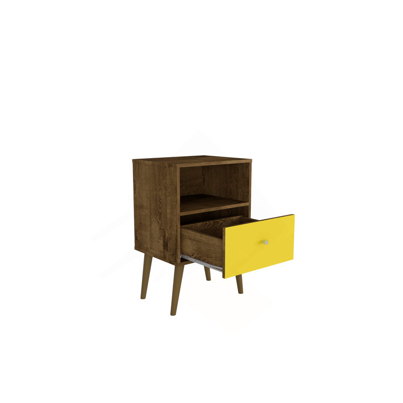 18" Nightstand in Rustic Brown and Yellow (1-Drawer), Brown/Yellow