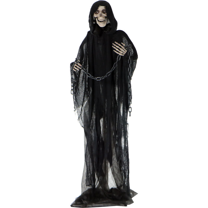 Beyond the Graveyard Haunted Hill Farm 68 In. Life-Size Scary Grim Reaper with Chain, Halloween Animatronic, Lights and Sounds