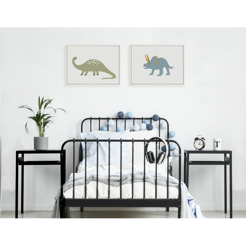 1013 Brontosaurus and 1013 Triceratops by Teju Reval Framed Canvas Wall Art Set