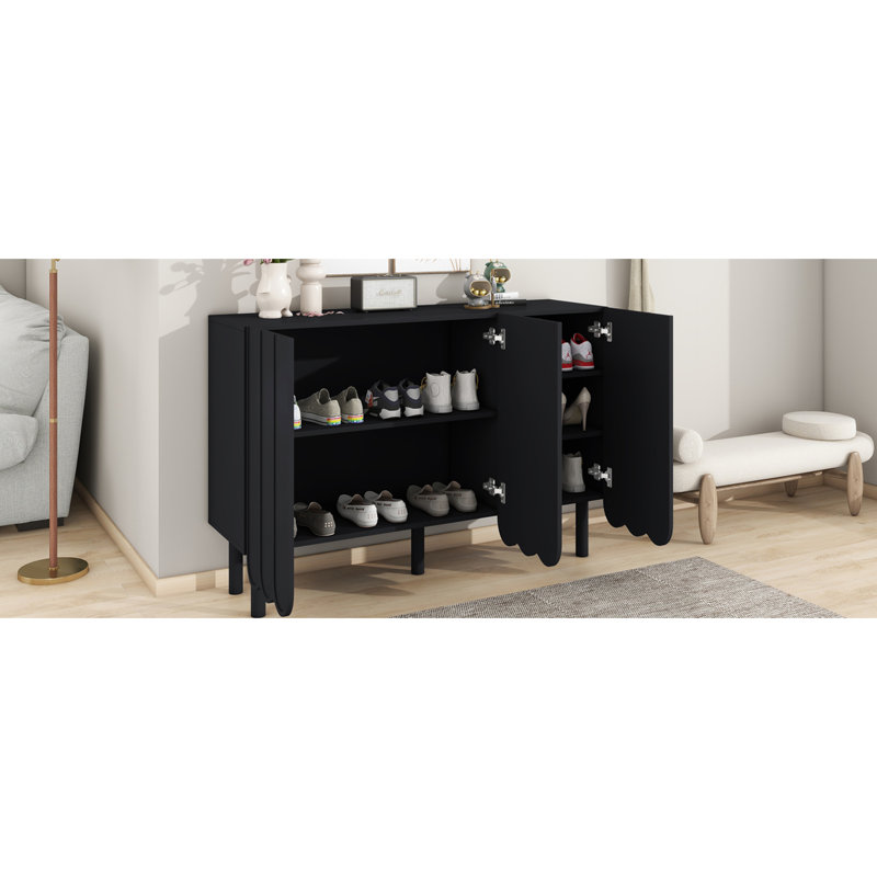 Armoire de salon noire avec espaces réglables, porte à vagues pour décorer les compartiments du buffet, espace stable pour économiser de l'espace