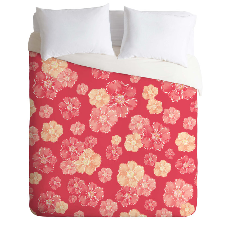 Ensemble de housse de couette Blossoms on Coral, Housse de couette pour grand lit et 2 taies décor