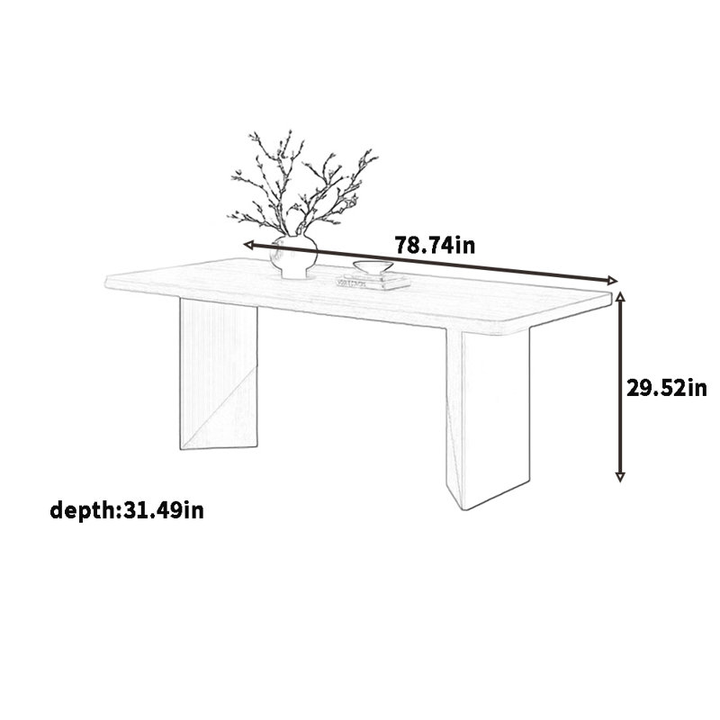 Retro rock plate dining table: Durable, 29.52"H x 78.74"L x 31.49"W