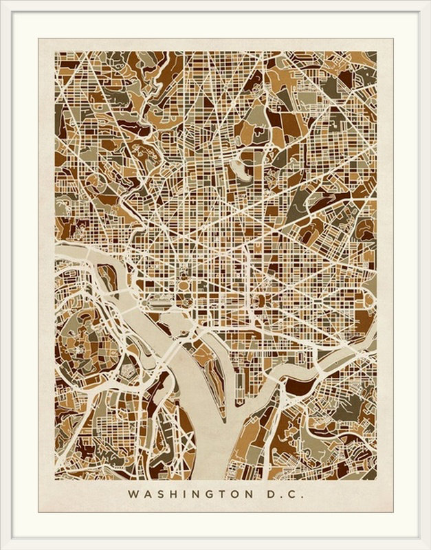 «Washington DC Street Map» par Bellen, impression, Cadre blanc, H 24 po x l 20 po x P 1 po