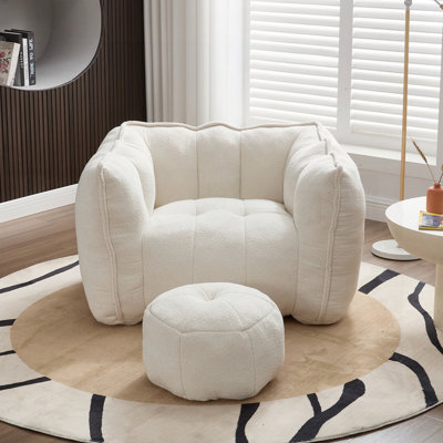 Soft Bean Bag Chair With High Resilient Foam For Living Room And Bedroom, Comfortable Square Lazy Sofa With Footstool, Ideal For Gaming, Reading, And Watching TV