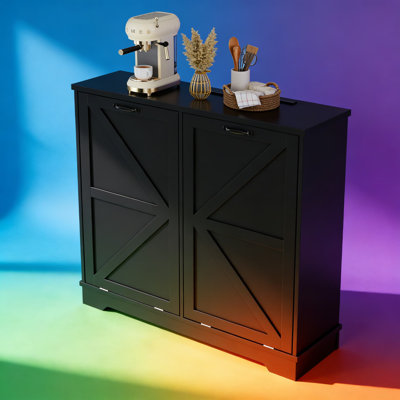 Tilt-Out Trash Can Cabinet With Deodorizing Function And Charging Station, Double Bin Hidden Storage Cabinet For Kitchen, Living Room, And Laundry Room
