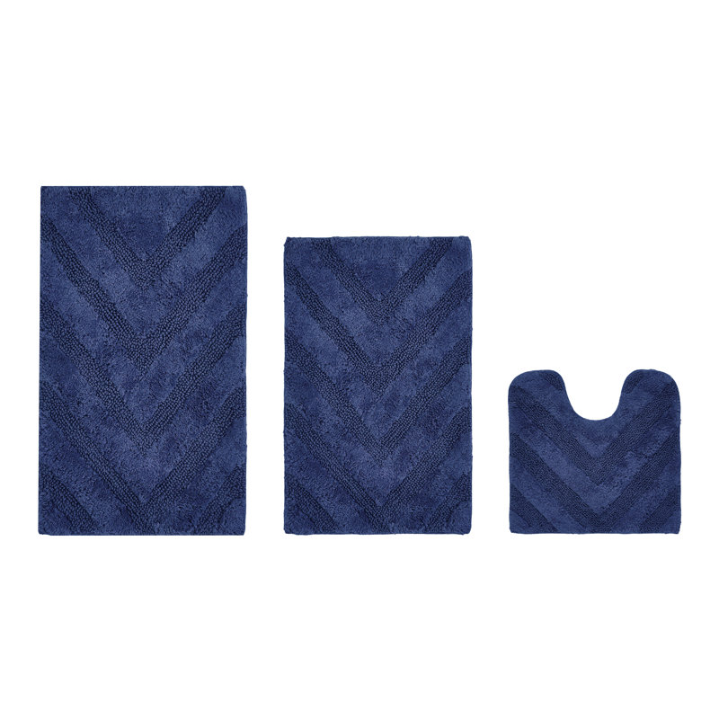 Branston Premium 100% Cotton 1990 GSM 3-Piece Tufted Chevron Bath Rug Set with Non-Slip Spray Latex Backing, OEKO-TEX® Certified, Super Absorbent & Machine Washable, Navy