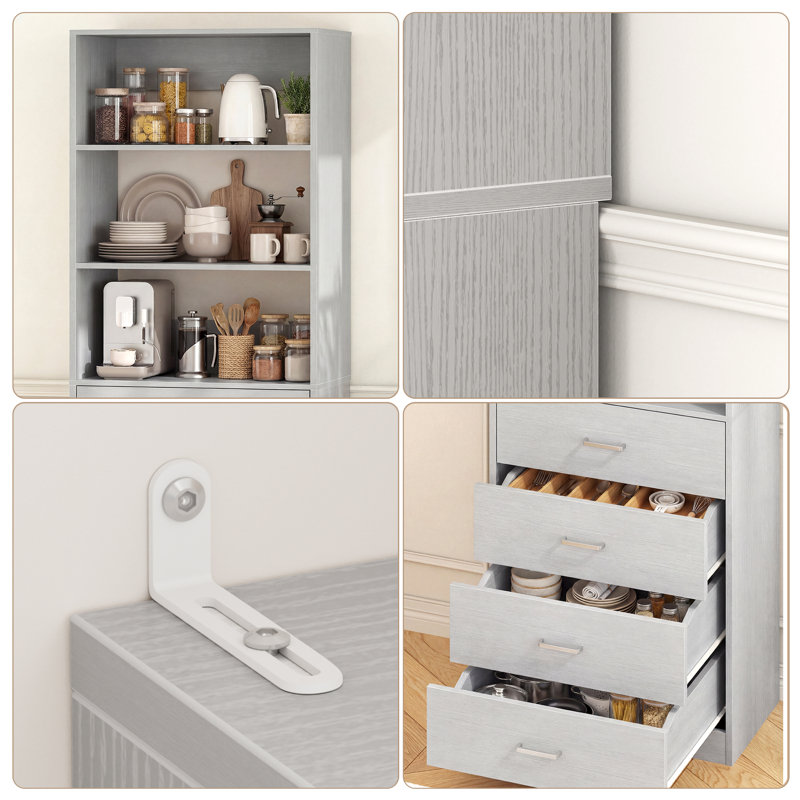 80" H Kitchen Pantry Cabinet With Drawers, Gray