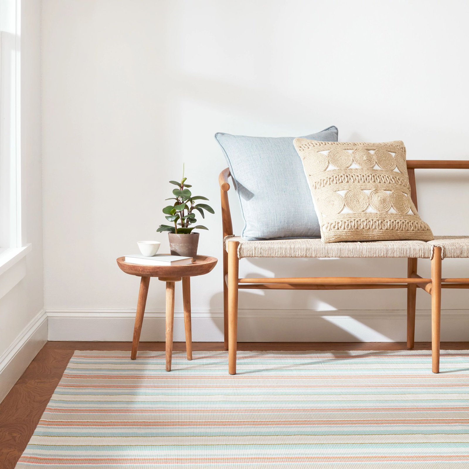 Daphne Stripe Sky Handwoven Cotton Rug, Rectangle 2' x 3'