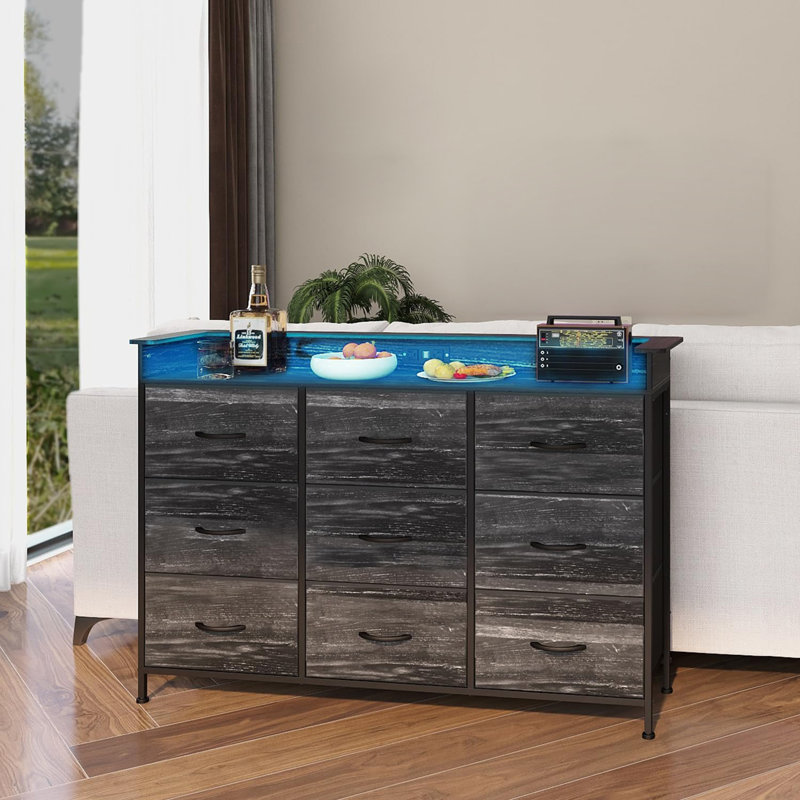 Commode 9 tiroirs Doreather, Noir anthracite