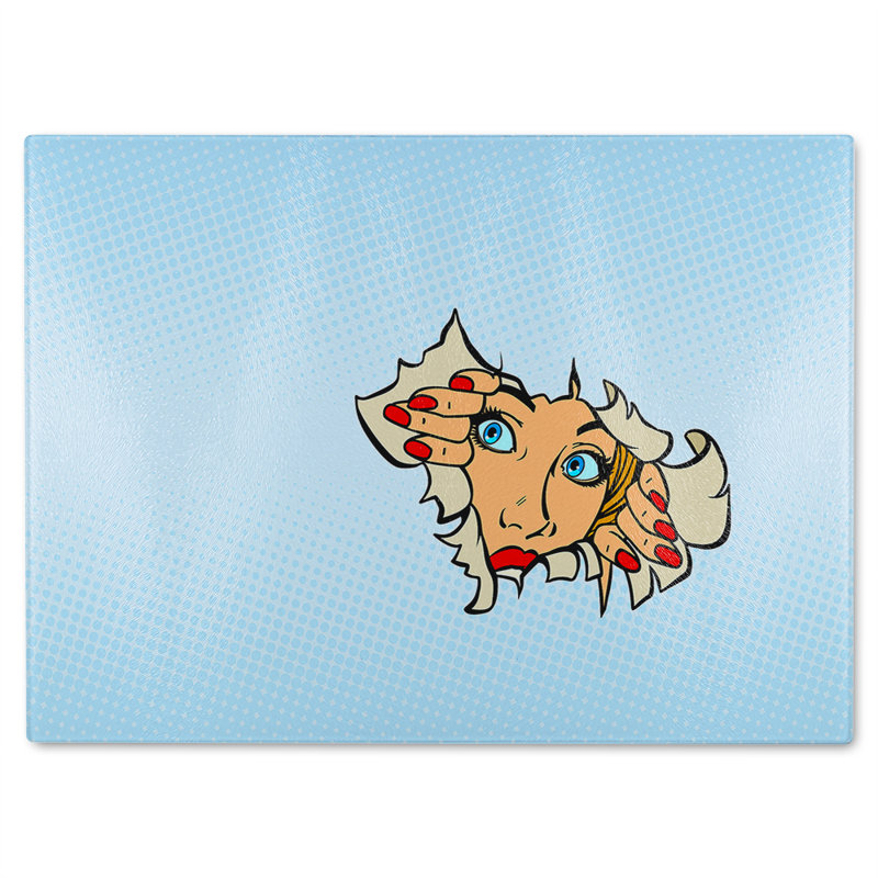 Comic cartoon pop art retro Designer Glass Chopping Board, 28cm L x 20cm W