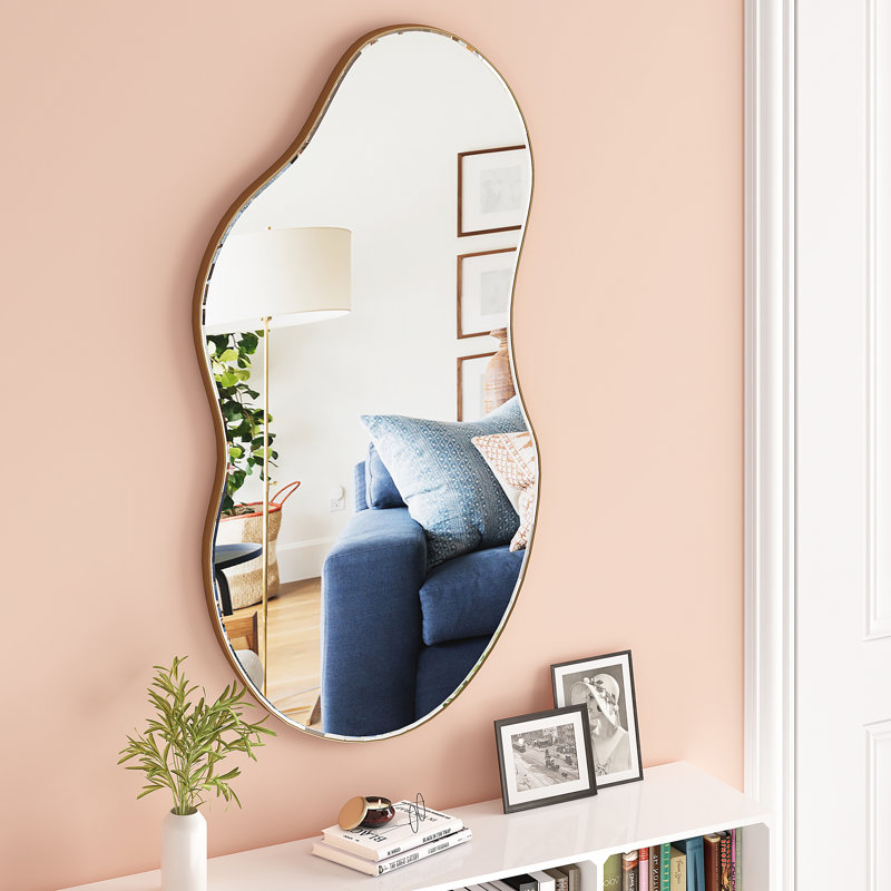 Ashane Asymmetrical Wall Mirror Metal Frame, Antique Brass, 43" x 21.4"