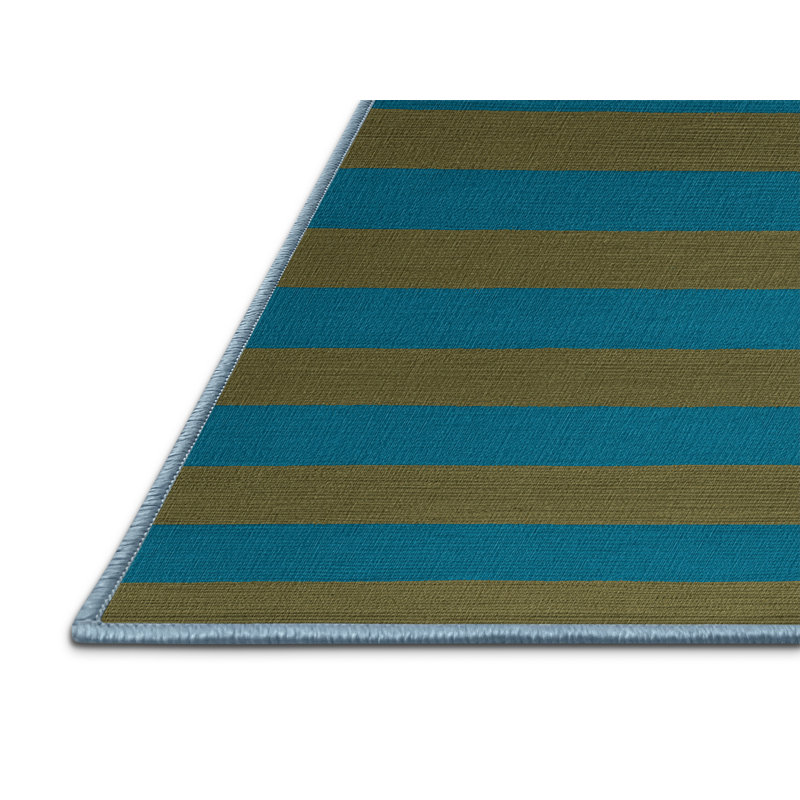 Tapis bleu à rayures horizontales lavable à la machine, Rectangle 7 pi x 10 pi