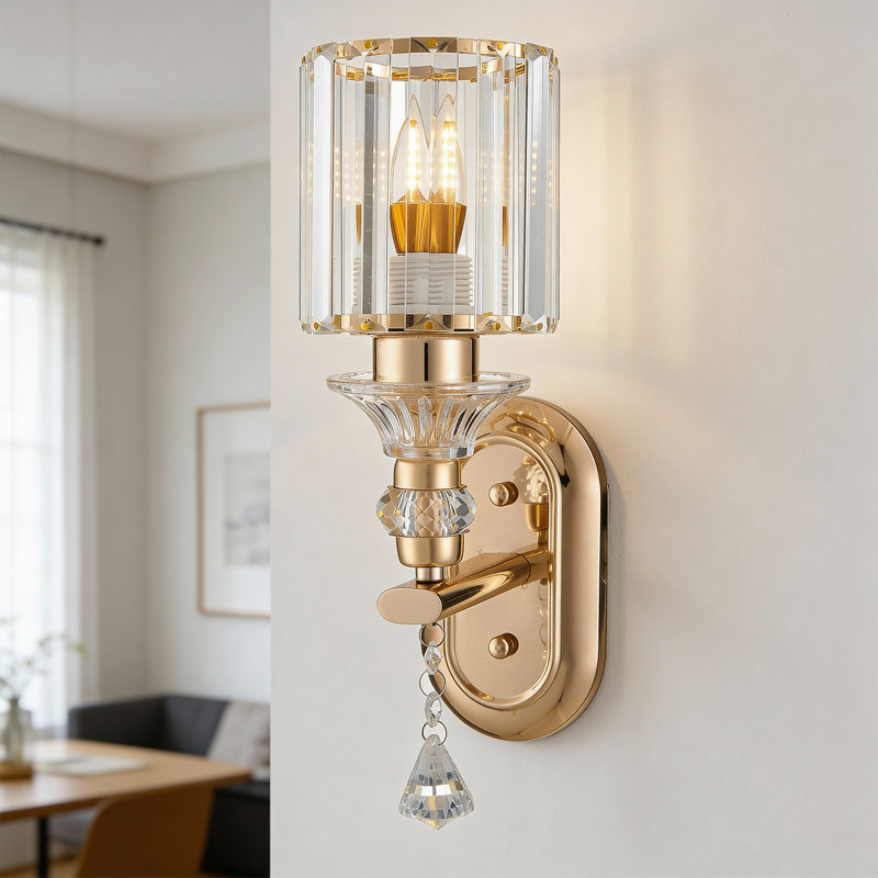 Matte Black 13cm H Crystal Glass Outdoor Sconce, Gold