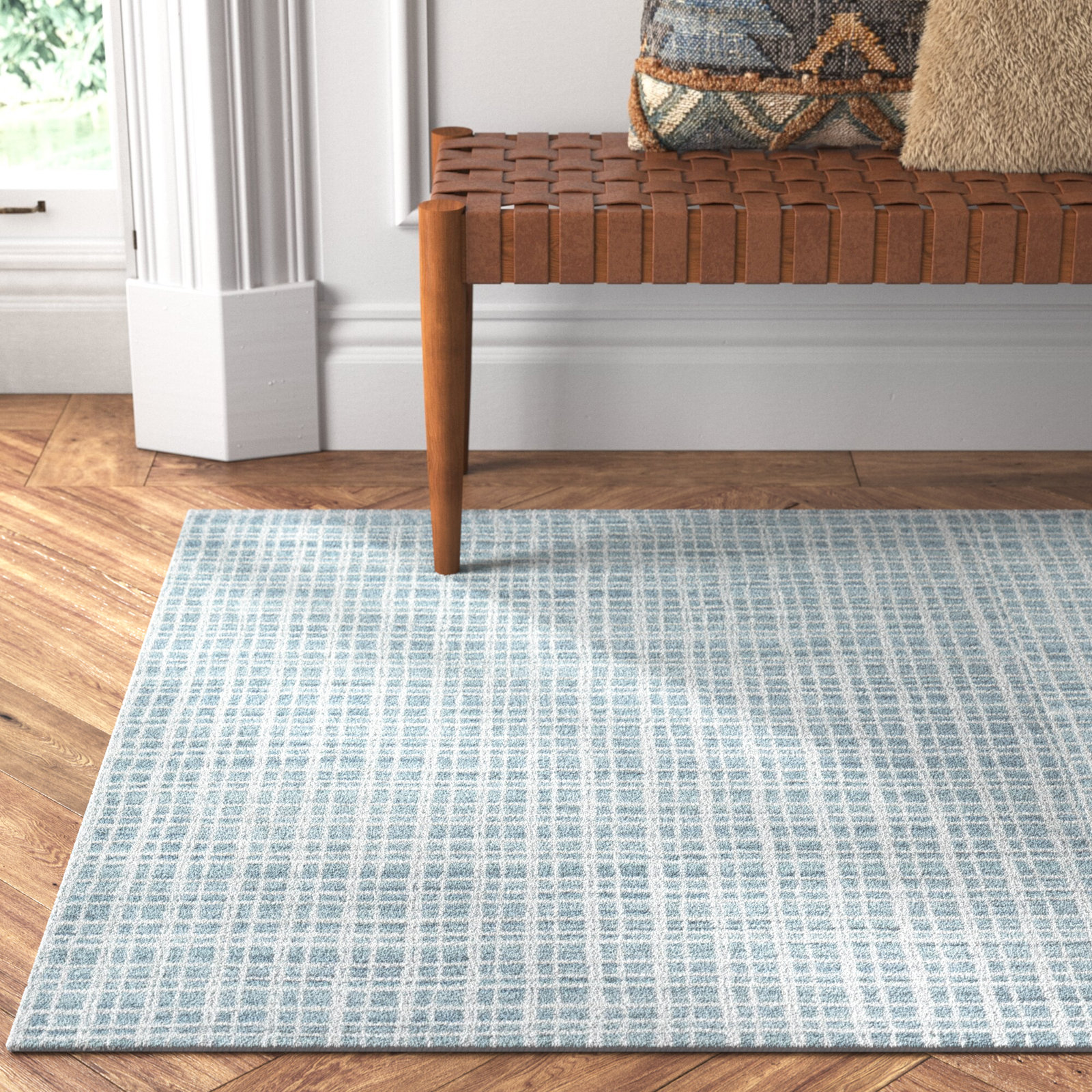 Hannon Blue Hand-Woven Geometric Rug, Rectangle 12' x 18'