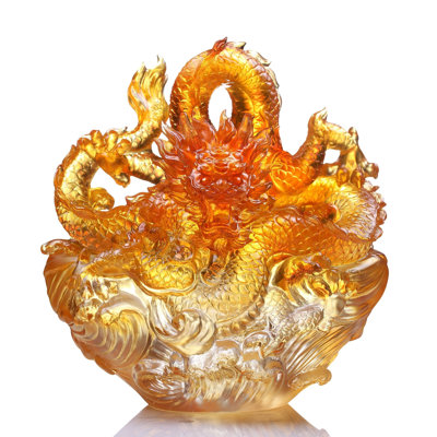 LIULI Crystal, Year of the Dragon, Ingot and Dragon Sculpture | Auspicious Joy