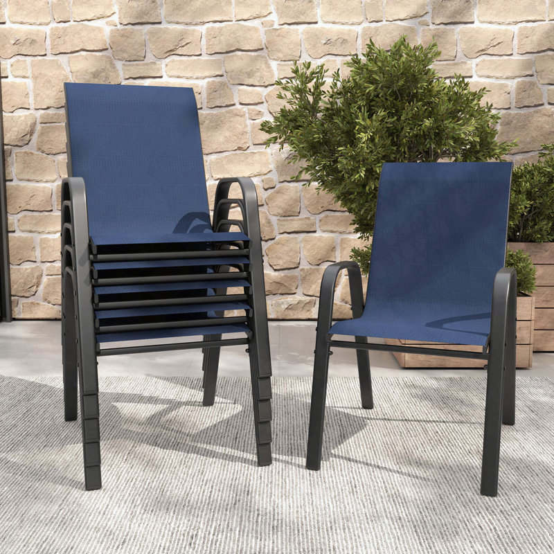 6-Piece Outdoor Dining Chairs Set with Ergonomic Seat, 350 lbs Capacity, Waterproof & Rust-Resistant, Black/Navy Blue