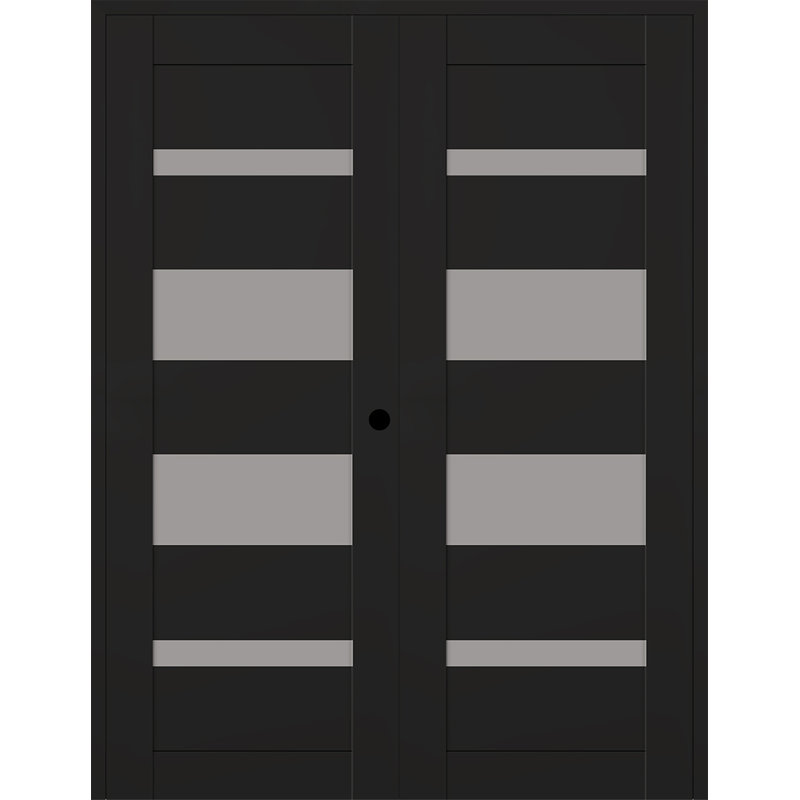 Double porte en bois manufacturé et en verre givré Mirella, L 35,5 po x H 86,23 po, Gauche, Black Matte