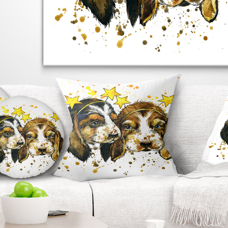 Drôle de chiot aquarelle - oreiller imprimé animal, 16 po x 1 po, Coussin décoratif