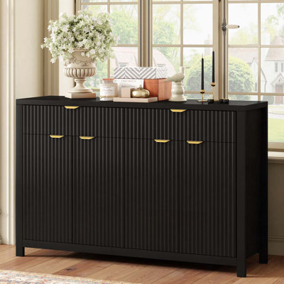 Storage 4-Door Buffet Cabinet with 3 Adjustable Shelves, 2 Drawers