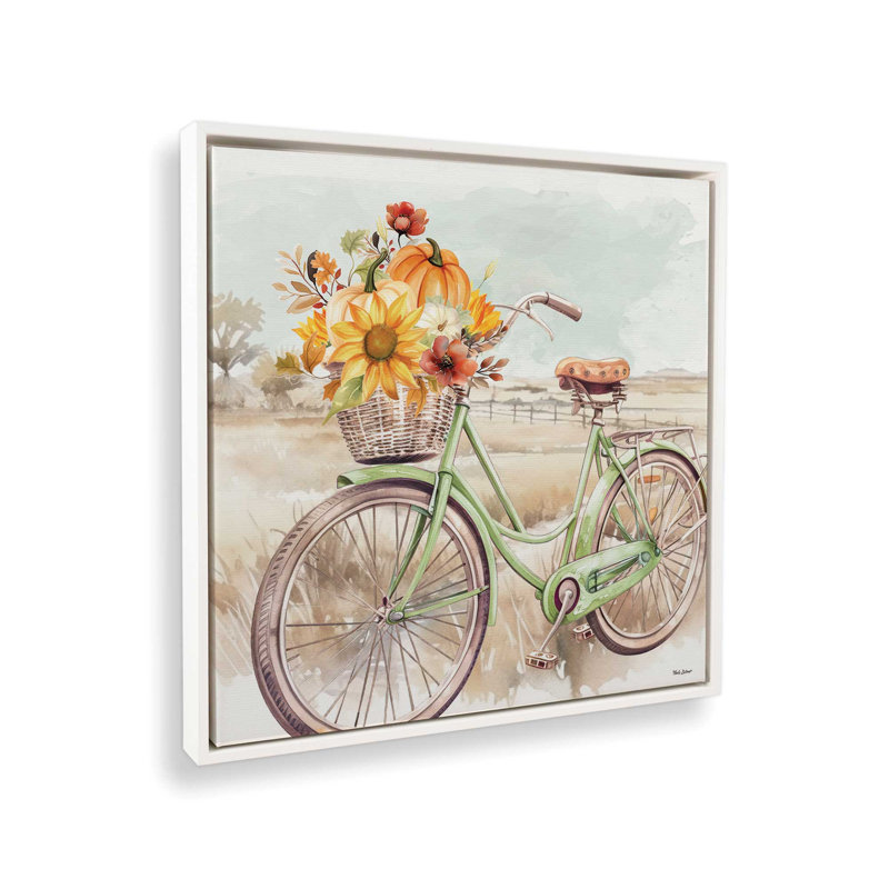 «Fall Floral Bicycle IV» par Nicole DeCamp, reproduction d'art, L 30 po x H 30 po, Blanc, Toile avec cadre