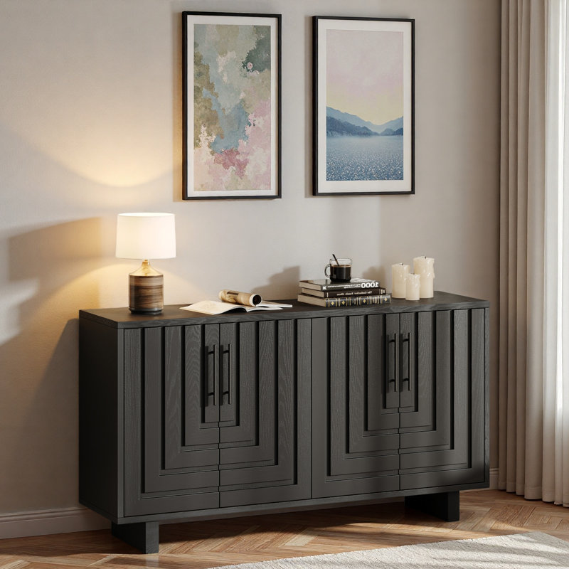 Buffet moderne avec poignées en métal et ligne géométrique, Noir
