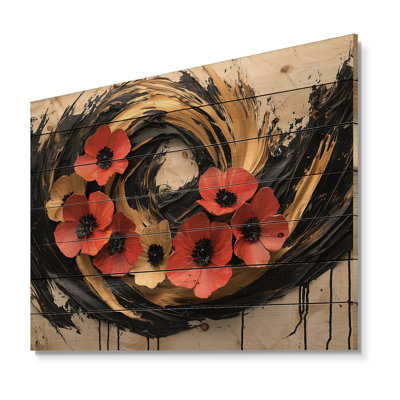Coucher de soleil aux nuances abstraites de couronne de fleurs I - décoration murale couronne en bois - sur bois de pin naturel