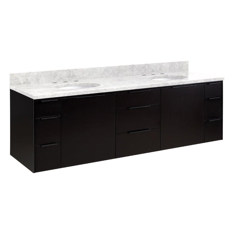 Ensemble de meuble-lavabo double 72 "avec lavabos ovales encastrés Dita, Marbre de Carrare, Noir